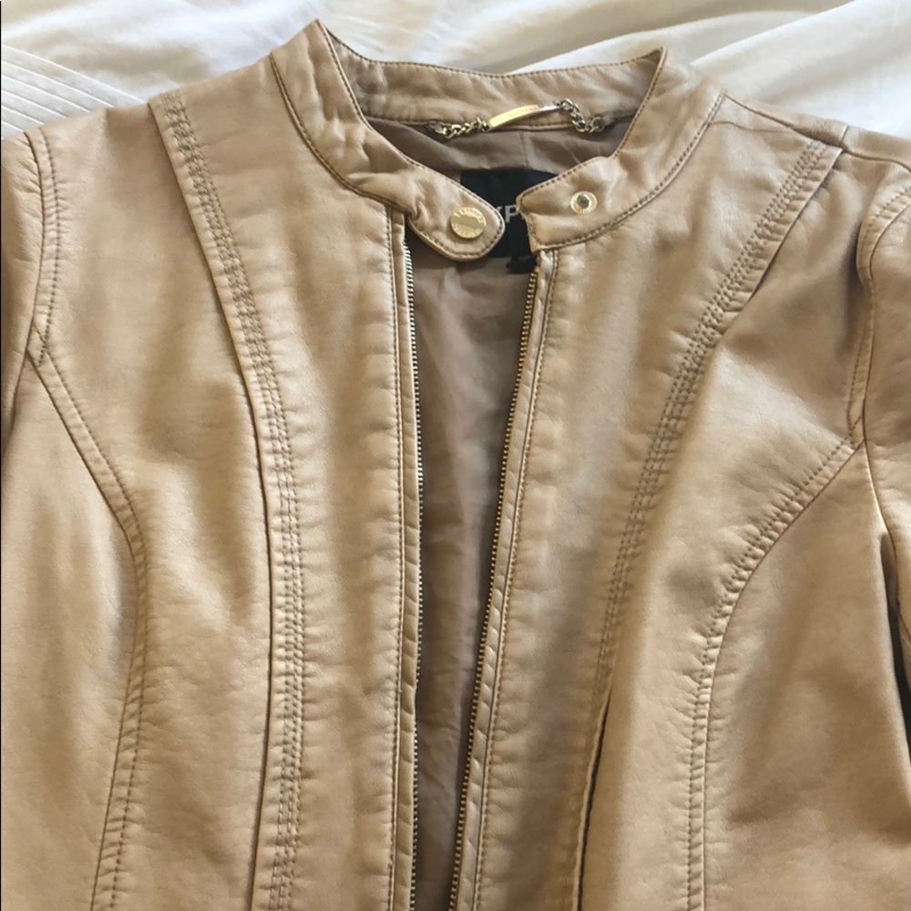 Express Womens Tan Faux Leather Moto Jacket Sz S